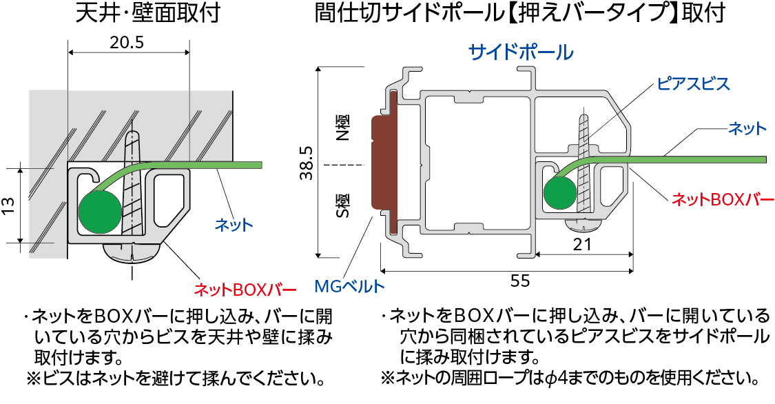 ネットBOXバー 寸法図・取付図